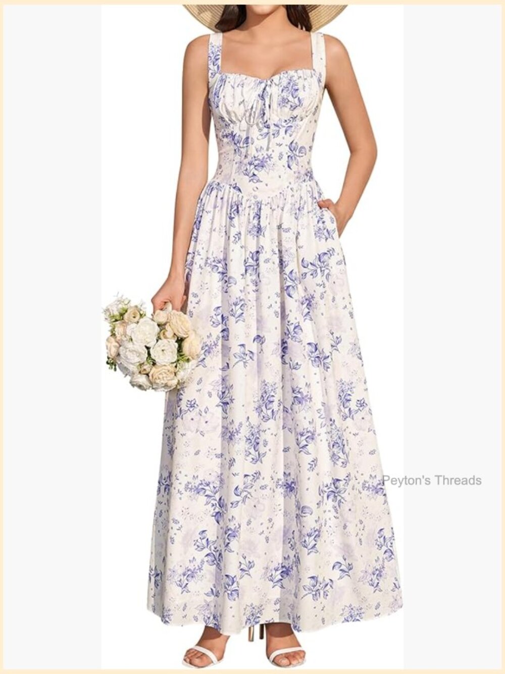 Women Square Neck Smocked Maxi Dress with Pockets